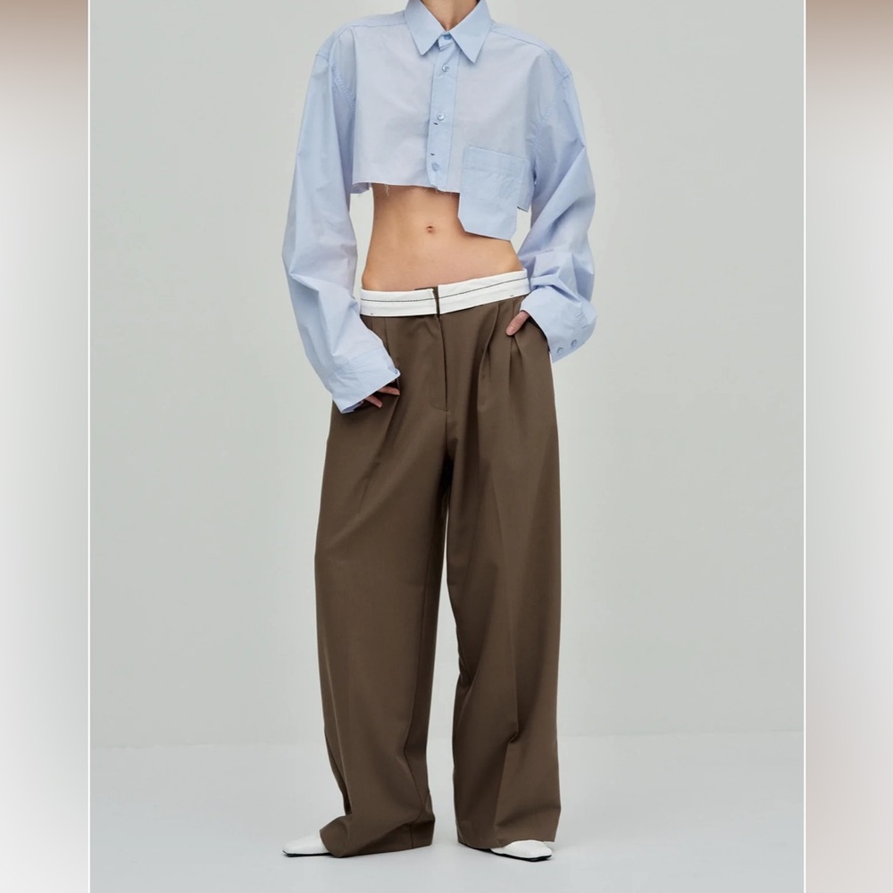SourceUnknown Reversed Waistband Trousers, Walnut